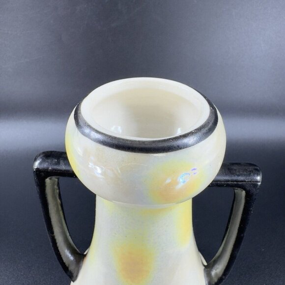 Vintage Czechoslovakia Pottery Vase With Handles Yellow Luster Finish Czech VTG - Picture 5 of 12